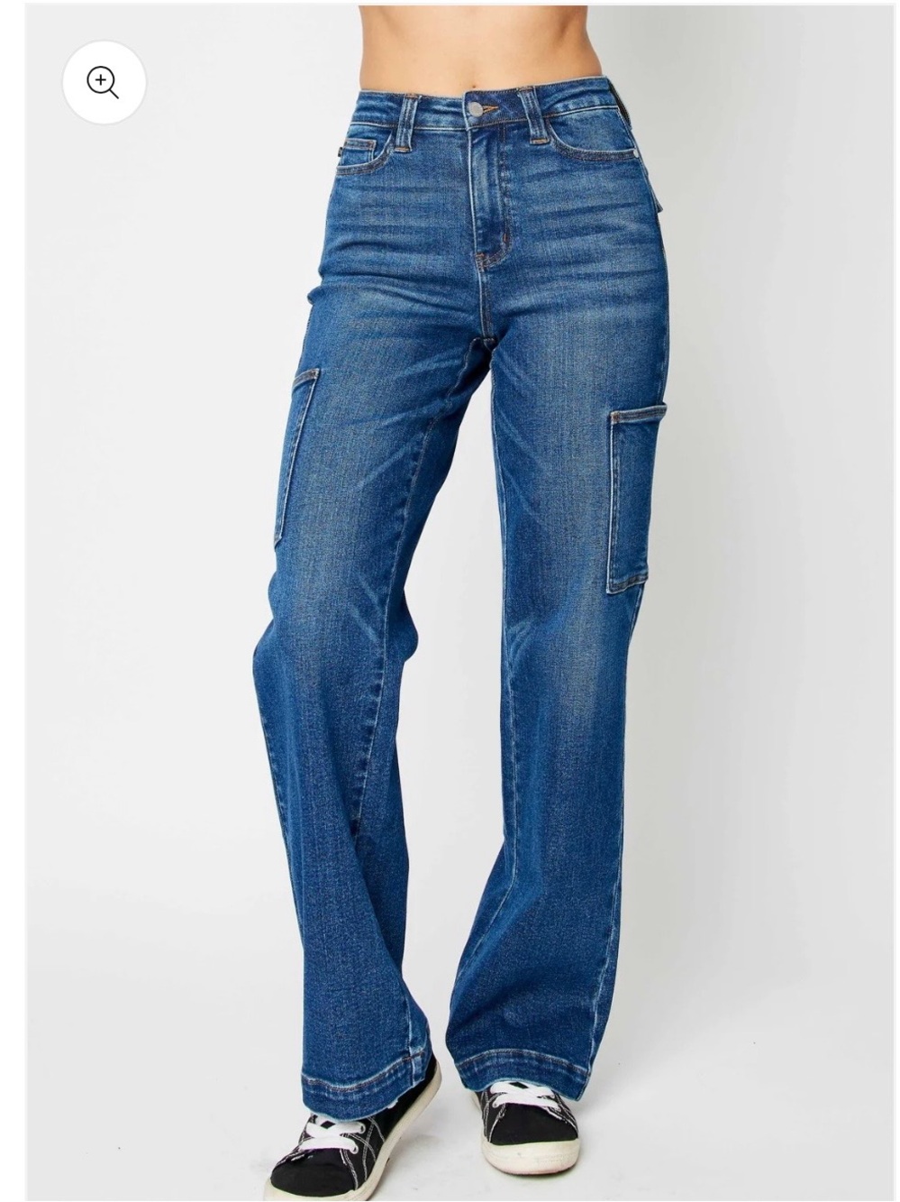 Judy Blue High Waist Cargo Wide Leg Denim Dark Rinse 29